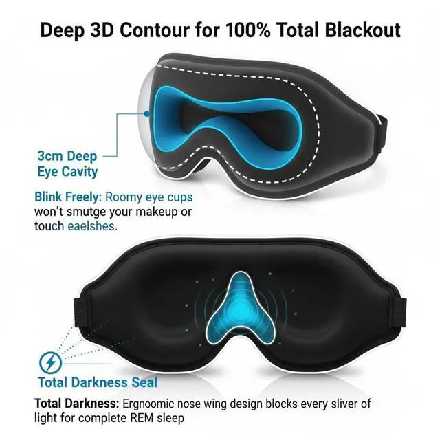 Alt view image 3 of 7 - 3D Zero-Pressure Sleep Mask with Cooling Gel | 100% Blackout Eye Cover for Puffy Eyes, Migraines & Dry Eyes | Hot & Cold Therapy for Deep Sleep & Relaxation