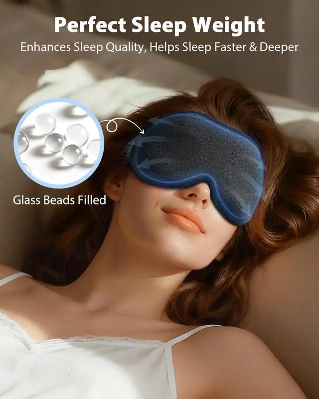 Alt view image 2 of 7 - 2 Packs Weighted Sleep Mask, 100% Blackout Blindfold for Sleeping