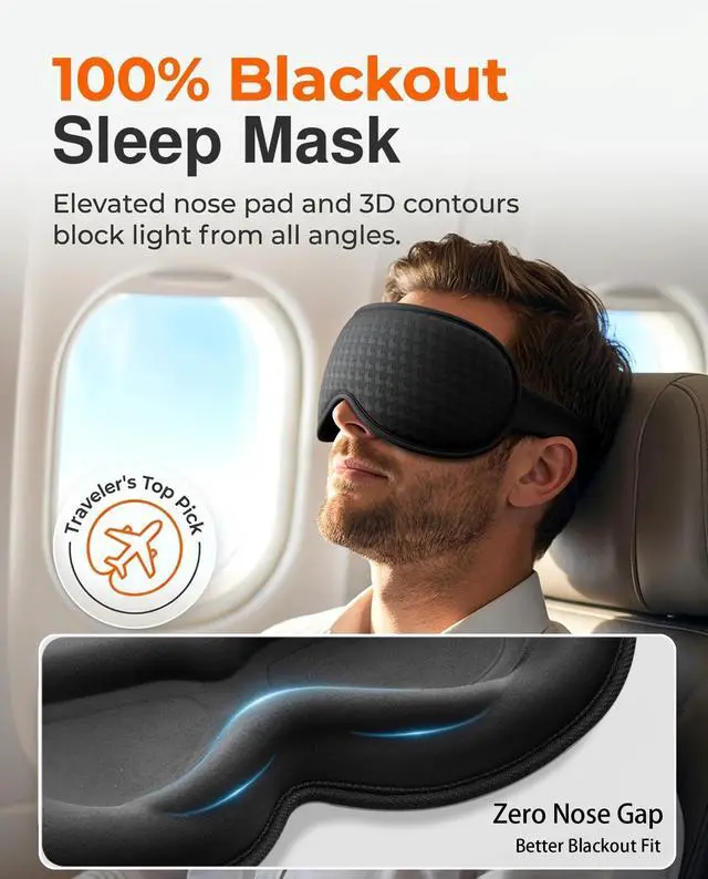 Alt view image 2 of 2 - Blackout Weighted Eye Mask for Sleeping, 3D Contoured Sleep Mask for Men