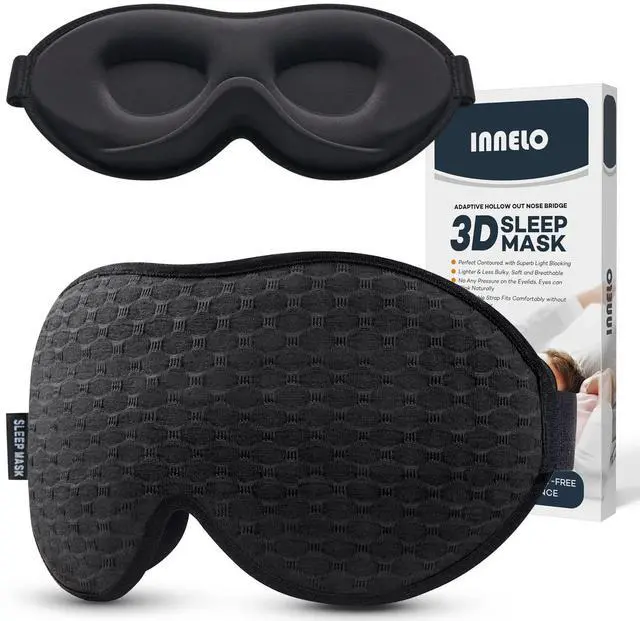 Main image of Sleep Mask for Side Sleeper, Eye Mask Sleeping Women Men, 100% Light Blocking 3D Contoured Cup Sleeping Mask Soft No Eye Pressure Cover Blindfold Night Shade for Travel Nap Yoga, Black