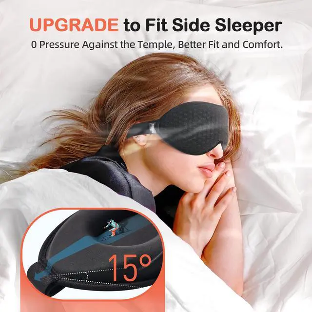Alt view image 2 of 7 - Sleep Mask for Side Sleeper, Eye Mask Sleeping Women Men, 100% Light Blocking 3D Contoured Cup Sleeping Mask Soft No Eye Pressure Cover Blindfold Night Shade for Travel Nap Yoga, Black