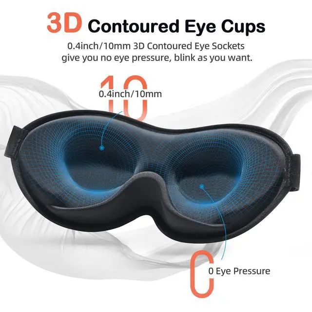 Alt view image 4 of 7 - Sleep Mask for Side Sleeper, Eye Mask Sleeping Women Men, 100% Light Blocking 3D Contoured Cup Sleeping Mask Soft No Eye Pressure Cover Blindfold Night Shade for Travel Nap Yoga, Black