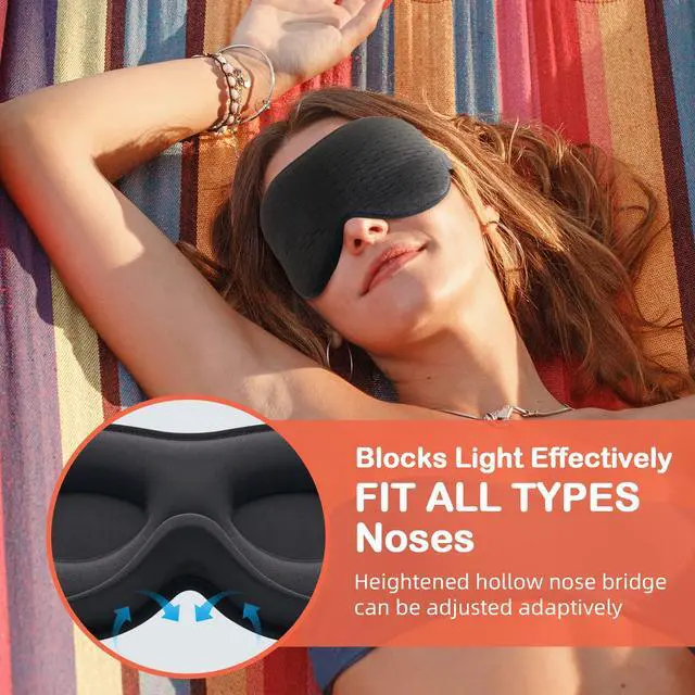 Alt view image 3 of 7 - Sleep Mask for Side Sleeper, Eye Mask Sleeping Women Men, 100% Light Blocking 3D Contoured Cup Sleeping Mask Soft No Eye Pressure Cover Blindfold Night Shade for Travel Nap Yoga, Black
