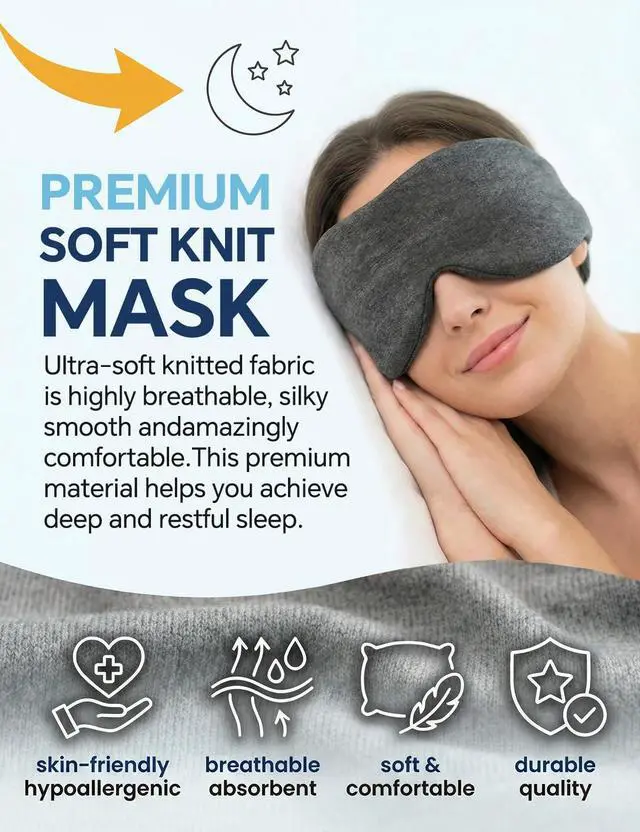 Alt view image 2 of 7 - Sleep Mask for Women and Men, Soft Modal Blackout Eye Mask with Ear Coverage, Zero Pressure Blindfold for Side Sleepers, Adjustable Strap, Travel Essentials