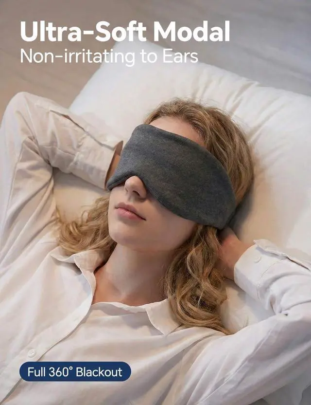 Alt view image 4 of 7 - Sleep Mask for Women and Men, Soft Modal Blackout Eye Mask with Ear Coverage, Zero Pressure Blindfold for Side Sleepers, Adjustable Strap, Travel Essentials