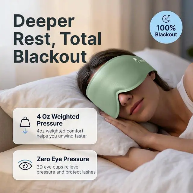 Alt view image 2 of 7 - 100% Blackout Weighted Sleep Mask: 3D Contoured Eye Mask with Full Coverage for Lash Extension - Soft Memory Foam,Adjustable Size - Eye Cover for Airplane Travel Essential,Meditation Blindfold