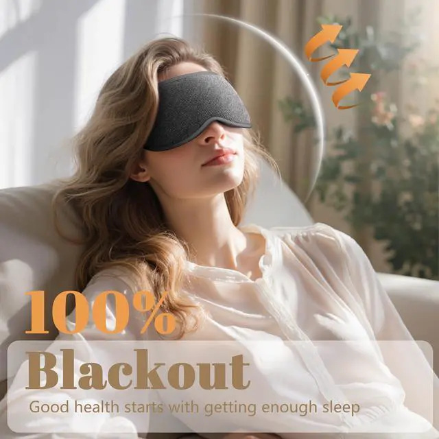 Alt view image 2 of 7 - Sleep Mask for Men Women - 100% Blackout Eye Masks for Sleep, Zero Pressure 3D Sleeping Mask, Adjustable Light Blocking Eye Cover Blindfold for Travel, Nap, Night Work, Office - Gray