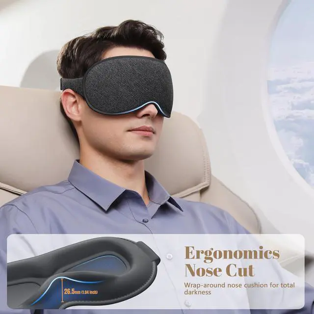 Alt view image 4 of 7 - Sleep Mask for Men Women - 100% Blackout Eye Masks for Sleep, Zero Pressure 3D Sleeping Mask, Adjustable Light Blocking Eye Cover Blindfold for Travel, Nap, Night Work, Office - Gray