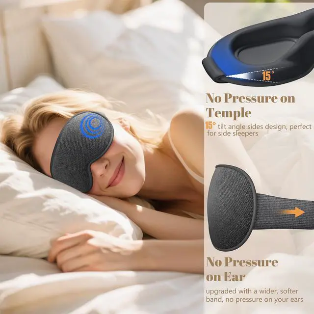 Alt view image 5 of 7 - Sleep Mask for Men Women - 100% Blackout Eye Masks for Sleep, Zero Pressure 3D Sleeping Mask, Adjustable Light Blocking Eye Cover Blindfold for Travel, Nap, Night Work, Office - Gray