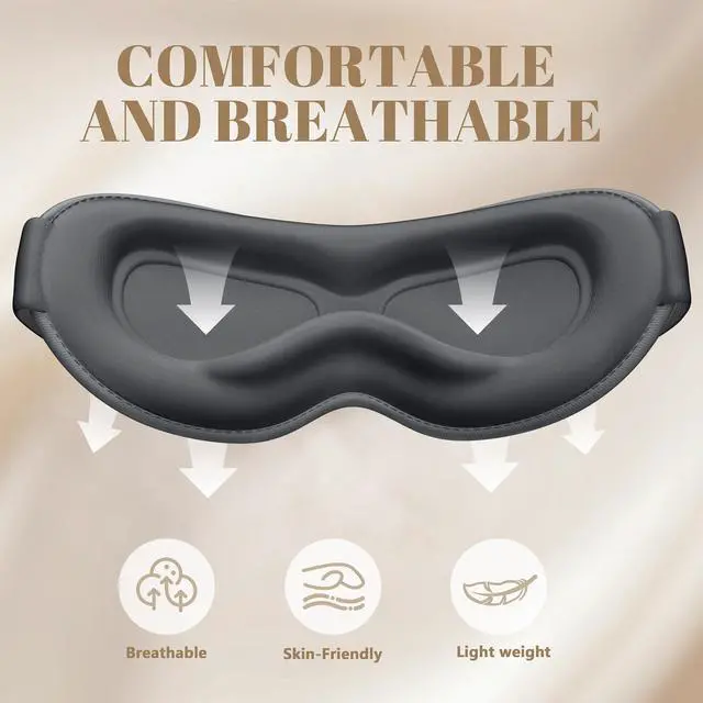Alt view image 6 of 7 - Sleep Mask for Men Women - 100% Blackout Eye Masks for Sleep, Zero Pressure 3D Sleeping Mask, Adjustable Light Blocking Eye Cover Blindfold for Travel, Nap, Night Work, Office - Gray