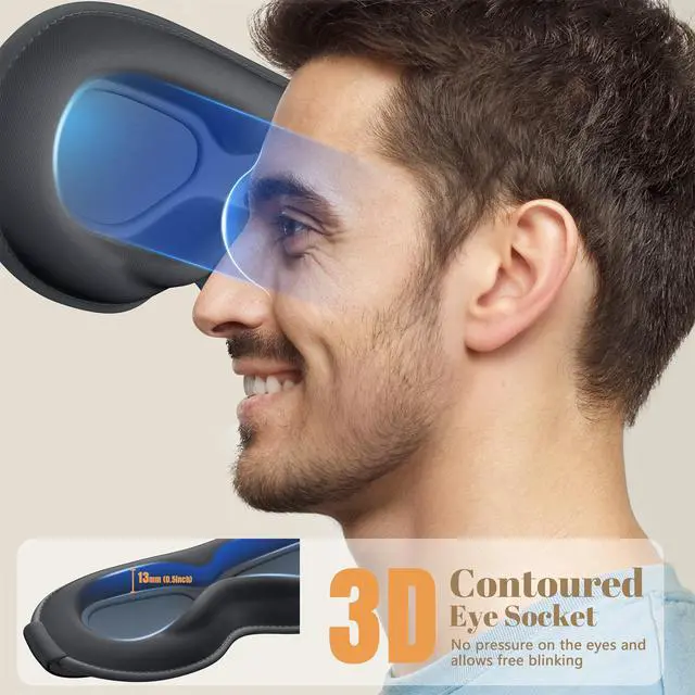 Alt view image 3 of 7 - Sleep Mask for Men Women - 100% Blackout Eye Masks for Sleep, Zero Pressure 3D Sleeping Mask, Adjustable Light Blocking Eye Cover Blindfold for Travel, Nap, Night Work, Office - Gray