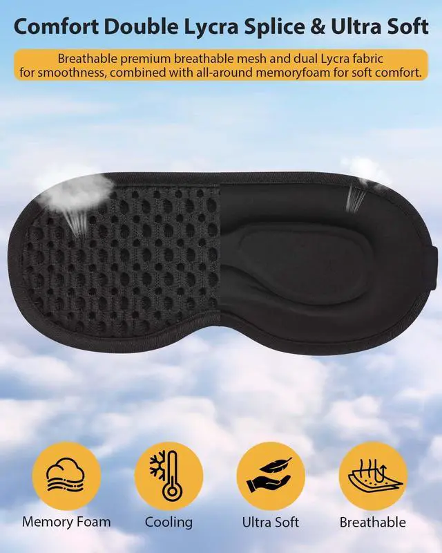 Alt view image 3 of 7 - Sleep Eye Mask for Side Sleeper with Zero Eye Pressure and 100 Percent Light Blocking, Contoured 3D Design for Men and Women, Soft Low Rebound Memory Foam Eye Shade for Travel Naps and Night Shifts