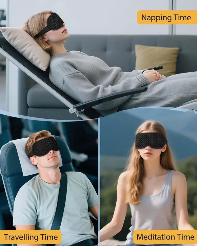 Alt view image 6 of 7 - Sleep Eye Mask for Side Sleeper with Zero Eye Pressure and 100 Percent Light Blocking, Contoured 3D Design for Men and Women, Soft Low Rebound Memory Foam Eye Shade for Travel Naps and Night Shifts