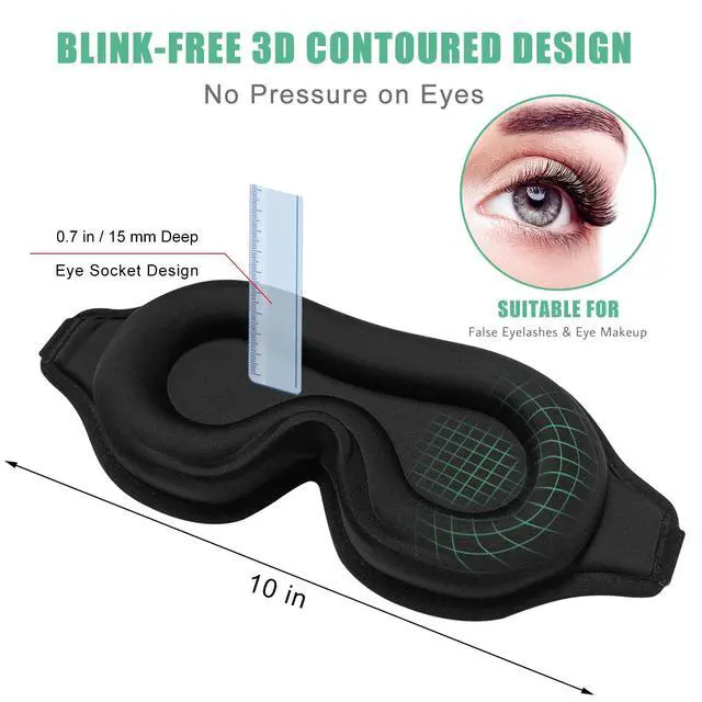 Alt view image 2 of 7 - Sleep Mask, 2 Pack 3D Contoured Sleeping Eye Masks for Lash Extensions, Night Molded Covers with Adjustable Strap, Memory Foam Eye Shade for Traveling Yoga Nap(Black & Grey)