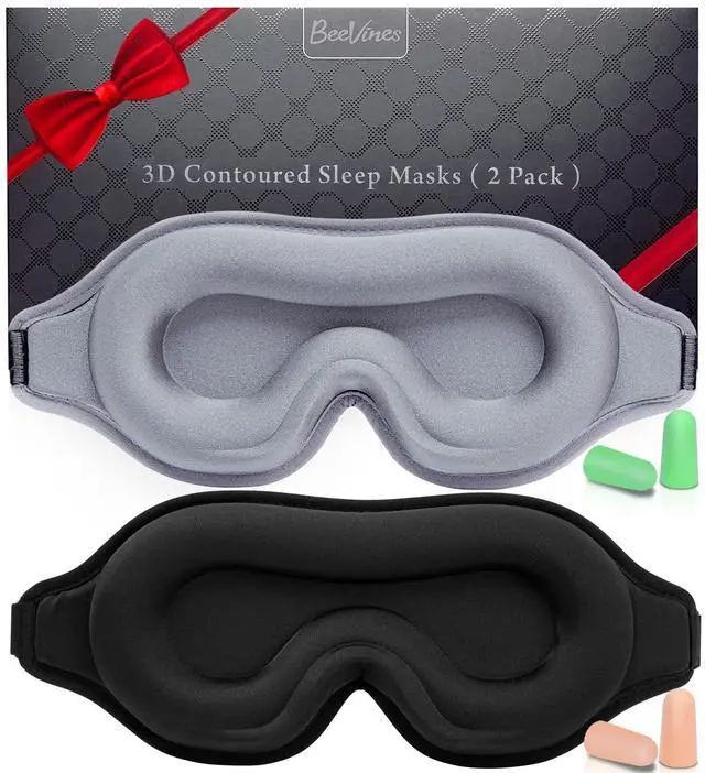 Main image of Sleep Mask, 2 Pack 3D Contoured Sleeping Eye Masks for Lash Extensions, Night Molded Covers with Adjustable Strap, Memory Foam Eye Shade for Traveling Yoga Nap(Black & Grey)