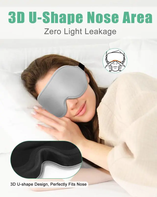 Alt view image 5 of 7 - Sleep Mask, 2 Pack 3D Contoured Sleeping Eye Masks for Lash Extensions, Night Molded Covers with Adjustable Strap, Memory Foam Eye Shade for Traveling Yoga Nap(Black & Grey)