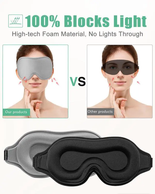 Alt view image 3 of 7 - Sleep Mask, 2 Pack 3D Contoured Sleeping Eye Masks for Lash Extensions, Night Molded Covers with Adjustable Strap, Memory Foam Eye Shade for Traveling Yoga Nap(Black & Grey)