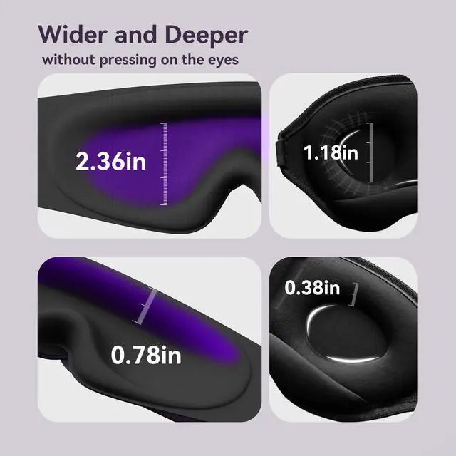 Alt view image 2 of 7 - Sleep Mask for Men Women - Eye Masks for Sleep, 100% Blackout Eye Covers for Sleeping, Eye Mask for Lash Extensions, 3D Zero Eye Pressure Travel Eye Mask Blindfold for Side Sleeper