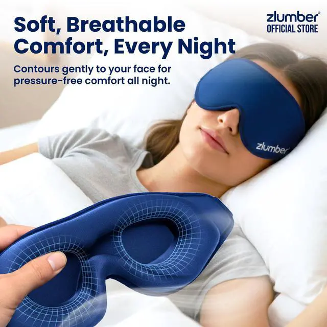 Alt view image 3 of 7 - Premium Eye Sleep Mask for Men & Women - 100% Blackout 3D Contoured Night Eye Mask for Sleeping, Travel Eye Mask & Side Sleeper Mask, Zero Eye Pressure, Adjustable