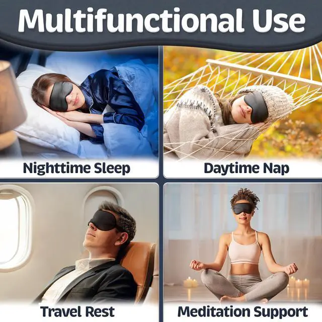 Alt view image 7 of 7 - Sleep Mask - Black, 100% Tencel Derived from Natural Wood Pulp - Lightweight Eye Mask with Adjustable Strap - Blackout Blindfold for Women & Men - Comfortable Light Blocking Eye Cover