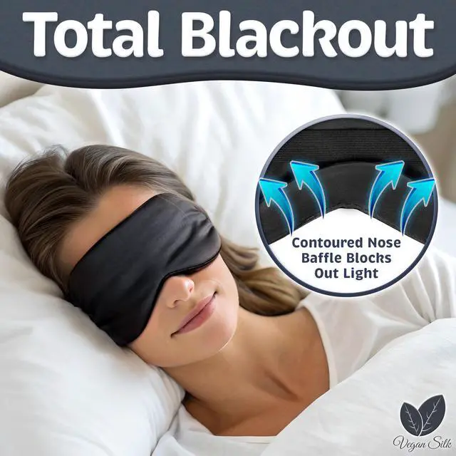 Alt view image 6 of 7 - Sleep Mask - Black, 100% Tencel Derived from Natural Wood Pulp - Lightweight Eye Mask with Adjustable Strap - Blackout Blindfold for Women & Men - Comfortable Light Blocking Eye Cover