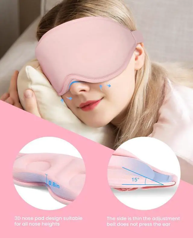 Alt view image 2 of 7 - Sleep Mask for Side Sleeper Women Men, Light Blocking Eye Mask for Sleeping, 3D Contoured Cup Sleeping Mask for Zero Eye Pressure, with Adjustable Elastic Strap for Sleep Travel, Pink