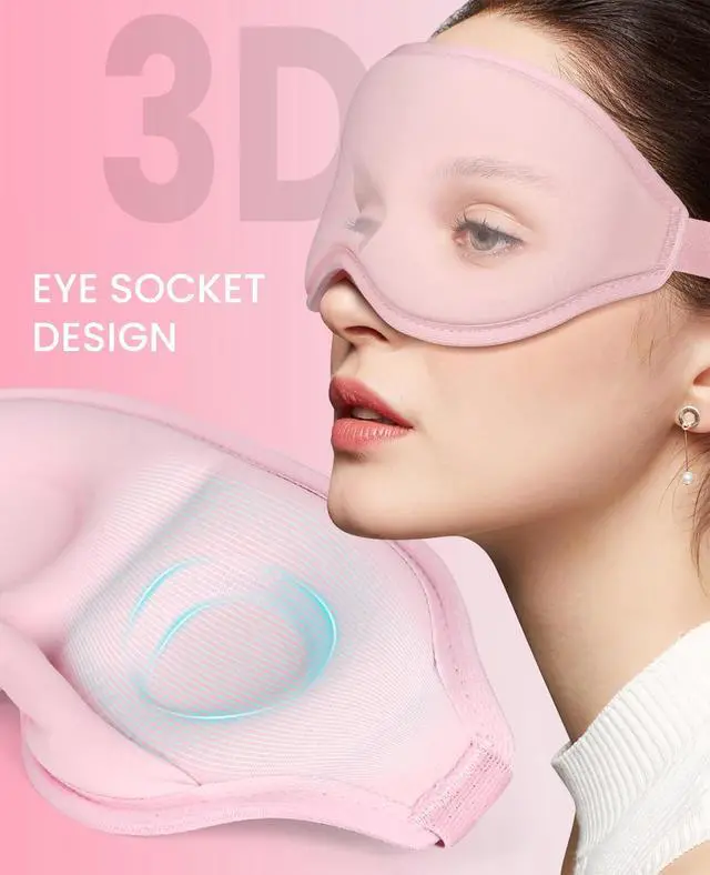 Alt view image 3 of 7 - Sleep Mask for Side Sleeper Women Men, Light Blocking Eye Mask for Sleeping, 3D Contoured Cup Sleeping Mask for Zero Eye Pressure, with Adjustable Elastic Strap for Sleep Travel, Pink