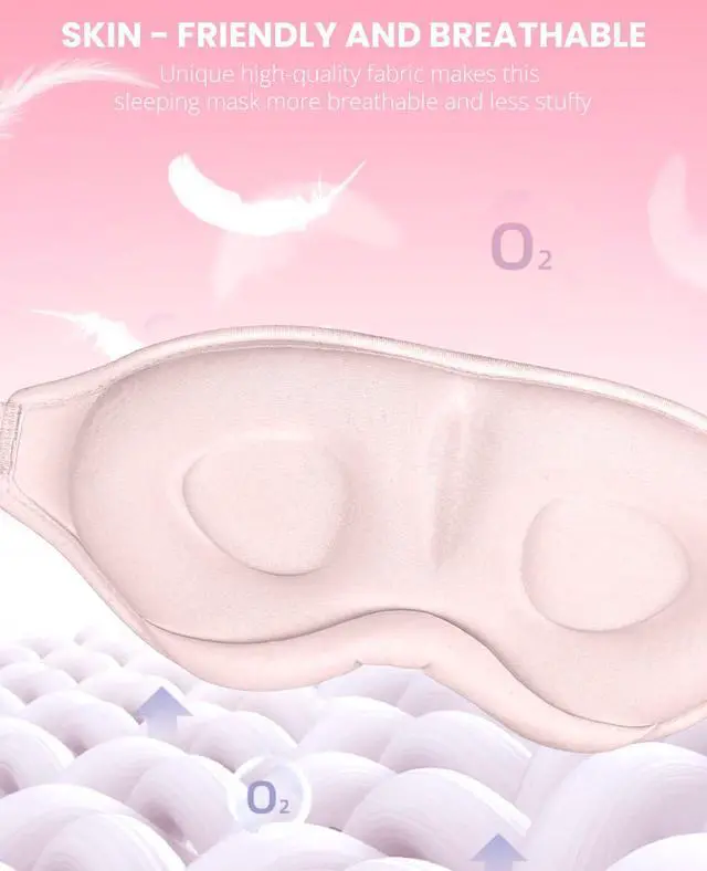 Alt view image 5 of 7 - Sleep Mask for Side Sleeper Women Men, Light Blocking Eye Mask for Sleeping, 3D Contoured Cup Sleeping Mask for Zero Eye Pressure, with Adjustable Elastic Strap for Sleep Travel, Pink