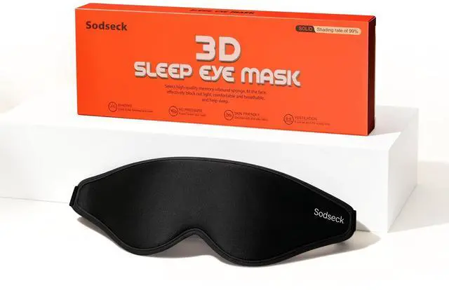 Main image of 3D Contoured Sleep Eye Mask, Zero Eye Pressure Light Blocking Sleeping Mask, Night Blindfold with Adjustable Strap, Ultra Comfort Eye Shade Cover for Side Sleeper Men Women, Travel (Black)