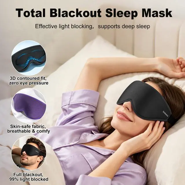 Alt view image 3 of 7 - 3D Contoured Sleep Eye Mask, Zero Eye Pressure Light Blocking Sleeping Mask, Night Blindfold with Adjustable Strap, Ultra Comfort Eye Shade Cover for Side Sleeper Men Women, Travel (Black)