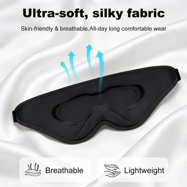 Alt view image 5 of 7 - 3D Contoured Sleep Eye Mask, Zero Eye Pressure Light Blocking Sleeping Mask, Night Blindfold with Adjustable Strap, Ultra Comfort Eye Shade Cover for Side Sleeper Men Women, Travel (Black)