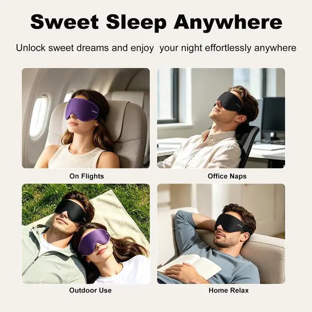 Alt view image 6 of 7 - 3D Contoured Sleep Eye Mask, Zero Eye Pressure Light Blocking Sleeping Mask, Night Blindfold with Adjustable Strap, Ultra Comfort Eye Shade Cover for Side Sleeper Men Women, Travel (Black)