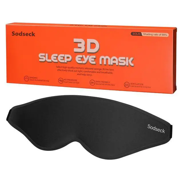 Alt view image 2 of 7 - 3D Contoured Sleep Eye Mask, Zero Eye Pressure Light Blocking Sleeping Mask, Night Blindfold with Adjustable Strap, Ultra Comfort Eye Shade Cover for Side Sleeper Men Women, Travel (Black)