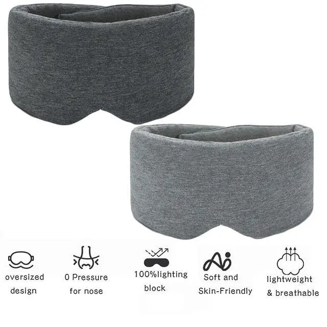 Alt view image 3 of 7 - 2 Pack 100% Cotton Ultra Soft Sleep Mask, Zero Pressure Natural Smooth Eye Cover with Adjustable Strap, Ultimate Sleeping Aid, Blocks Light, Comfortable Blindfold for Airplane/Nap/Travel