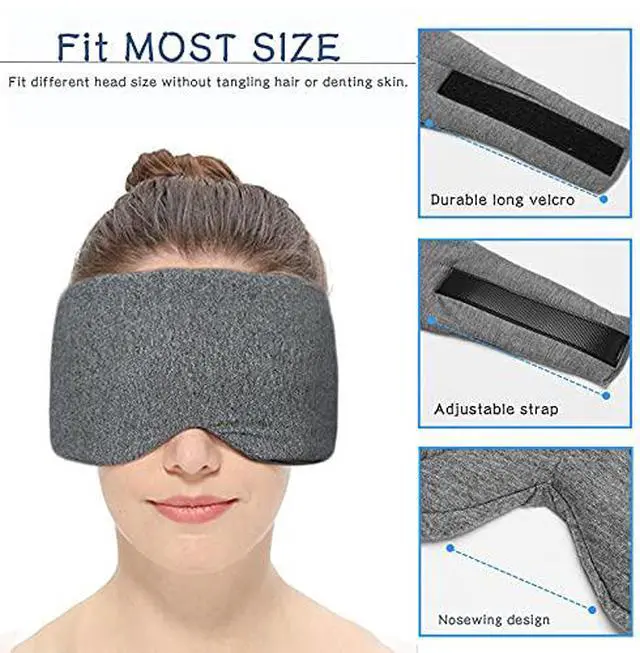 Alt view image 5 of 7 - 2 Pack 100% Cotton Ultra Soft Sleep Mask, Zero Pressure Natural Smooth Eye Cover with Adjustable Strap, Ultimate Sleeping Aid, Blocks Light, Comfortable Blindfold for Airplane/Nap/Travel