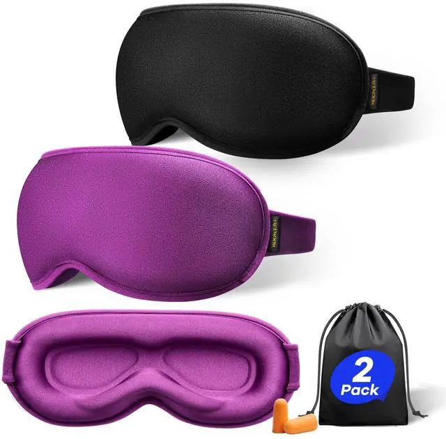 Main image of Weighted Eye Mask for Sleeping 2 Pack: Gentle Pressure Blackout Sleep Mask with 3D Contoured Cups, Zero Eye Pressure Sleep Mask for Lash Extensions, Memory Foam Travel Mask, Black Purple
