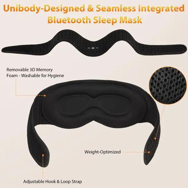 Alt view image 2 of 7 - Bluetooth Sleep Mask HF016 Sleep Headphones with Detachable & Washable 3D Contoured Eye Mask, Integrated Adjustable Hook-and-Loop Eye Masks for Sleep, Perfect for Men/Women/Teens Sleep Gifts