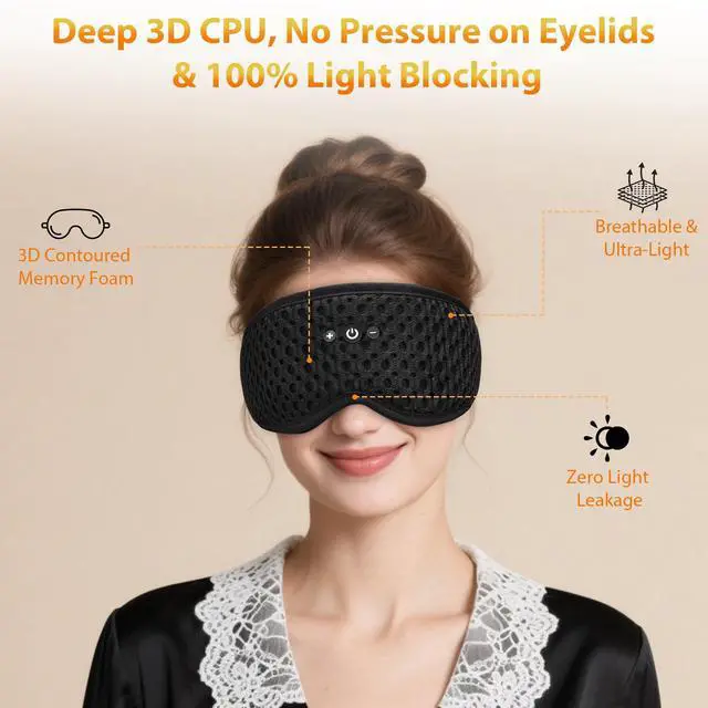 Alt view image 3 of 7 - Bluetooth Sleep Mask HF016 Sleep Headphones with Detachable & Washable 3D Contoured Eye Mask, Integrated Adjustable Hook-and-Loop Eye Masks for Sleep, Perfect for Men/Women/Teens Sleep Gifts
