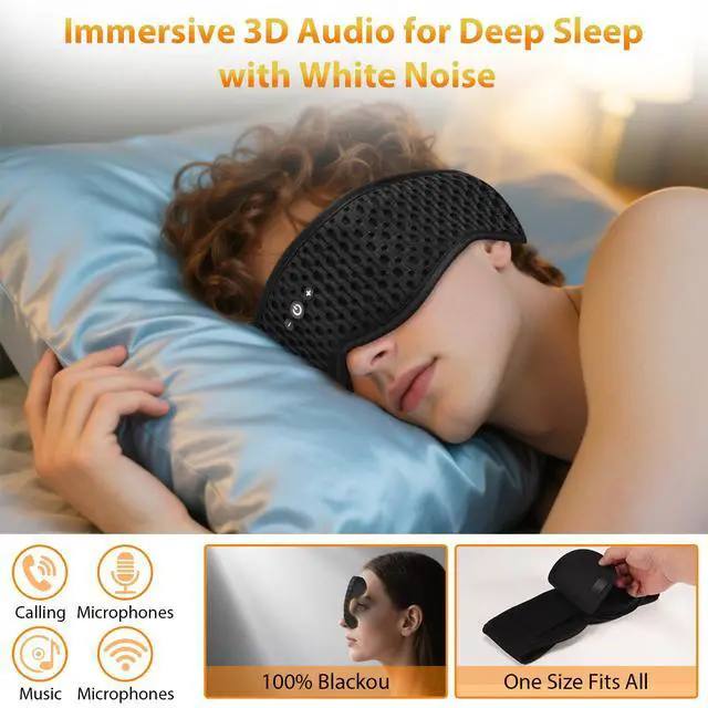 Alt view image 4 of 7 - Bluetooth Sleep Mask HF016 Sleep Headphones with Detachable & Washable 3D Contoured Eye Mask, Integrated Adjustable Hook-and-Loop Eye Masks for Sleep, Perfect for Men/Women/Teens Sleep Gifts