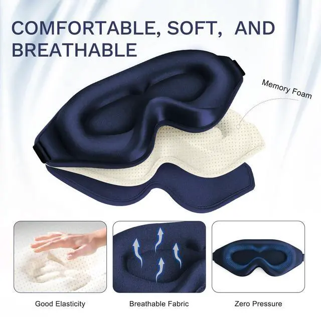 Alt view image 3 of 7 - 99% Fully Block Out Light Eye Sleep Mask, 3D Deep Contoured Eyes Cover Zero Pressure, Long Lash Extension Eyes Mask with Adjustable Straps for Sleeping Travel Home Nap Rest Women Men (Dark Blue)