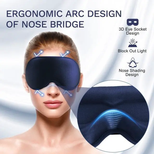 Alt view image 4 of 7 - 99% Fully Block Out Light Eye Sleep Mask, 3D Deep Contoured Eyes Cover Zero Pressure, Long Lash Extension Eyes Mask with Adjustable Straps for Sleeping Travel Home Nap Rest Women Men (Dark Blue)