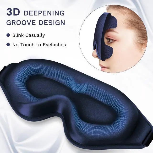 Alt view image 5 of 7 - 99% Fully Block Out Light Eye Sleep Mask, 3D Deep Contoured Eyes Cover Zero Pressure, Long Lash Extension Eyes Mask with Adjustable Straps for Sleeping Travel Home Nap Rest Women Men (Dark Blue)