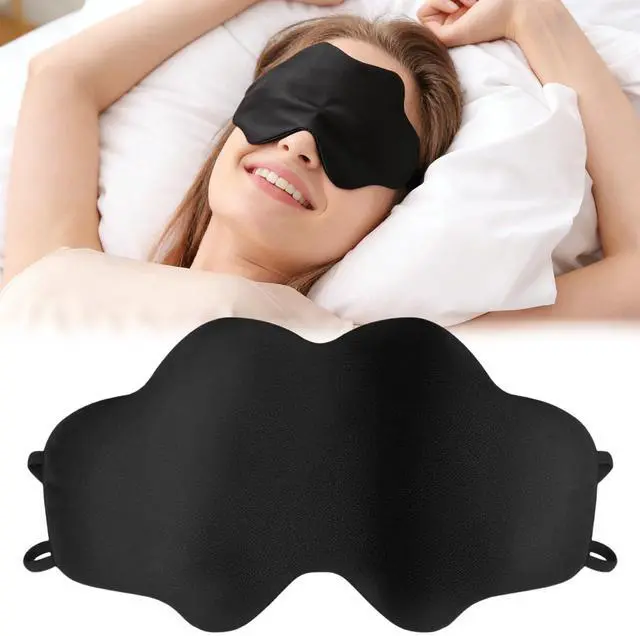 Main image of Cute Cloud Silk Sleeping Mask - Black Double Sided Lightweight Light-Blocking Zero Pressure Cloud Shape Comfortable Blackout Eye Mask Blindfold with Ear for Women Side Sleeper Travel Airplane