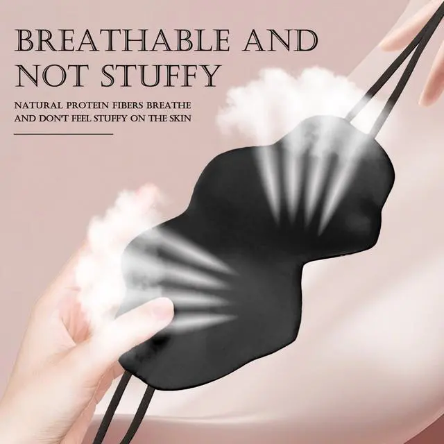 Alt view image 3 of 7 - Cute Cloud Silk Sleeping Mask - Black Double Sided Lightweight Light-Blocking Zero Pressure Cloud Shape Comfortable Blackout Eye Mask Blindfold with Ear for Women Side Sleeper Travel Airplane