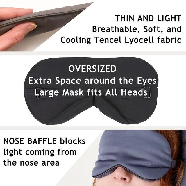 Alt view image 3 of 7 - 100% Tencel Sleep Eye Mask - Black - Superior to Cotton - Light Blocking Travel Blindfold for Men & Women - Ultra-Soft & Comfortable with Adjustable Strap for Restful Sleep