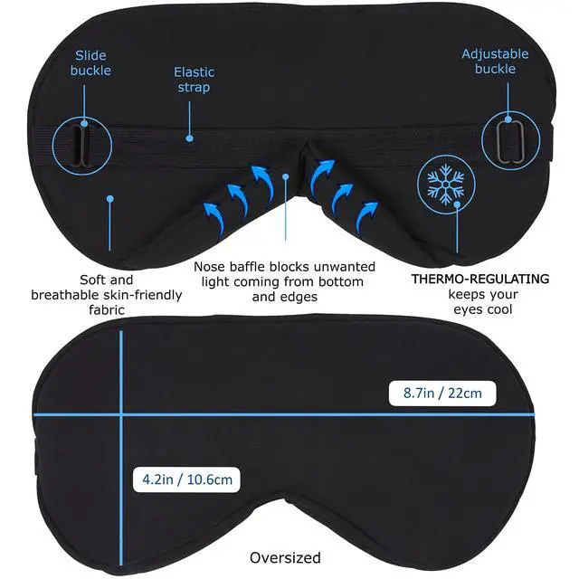 Alt view image 5 of 7 - 100% Tencel Sleep Eye Mask - Black - Superior to Cotton - Light Blocking Travel Blindfold for Men & Women - Ultra-Soft & Comfortable with Adjustable Strap for Restful Sleep