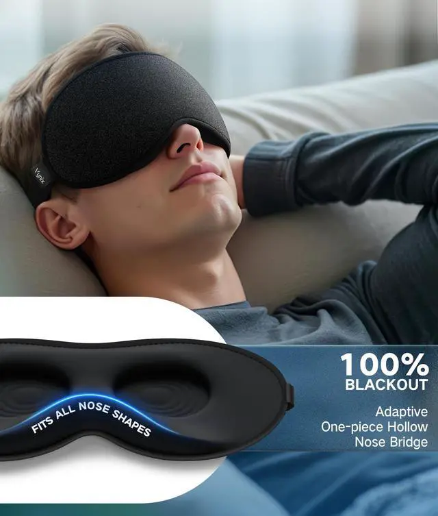 Alt view image 2 of 7 - Sleep Mask for Men Women-Eye Masks for Side Sleepers, 3D Contoured Night Blindfold 100% Blockout Pressure-Free, Soft Lightweight Breathable Eye Cover Shade Sleeping for Airplane, Travel, Black