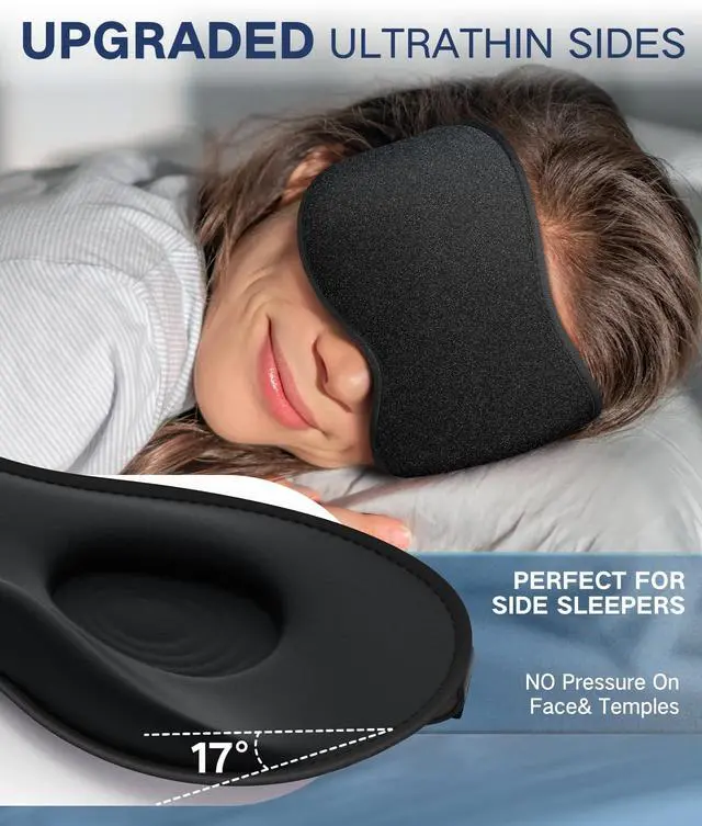 Alt view image 3 of 7 - Sleep Mask for Men Women-Eye Masks for Side Sleepers, 3D Contoured Night Blindfold 100% Blockout Pressure-Free, Soft Lightweight Breathable Eye Cover Shade Sleeping for Airplane, Travel, Black