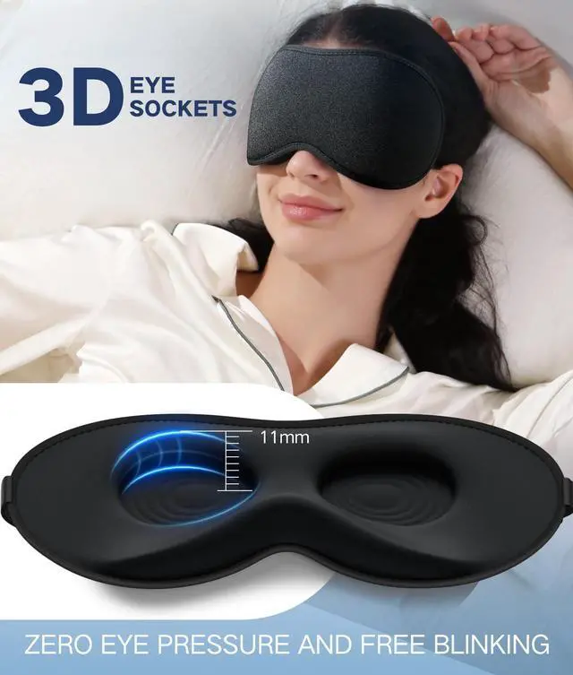 Alt view image 5 of 7 - Sleep Mask for Men Women-Eye Masks for Side Sleepers, 3D Contoured Night Blindfold 100% Blockout Pressure-Free, Soft Lightweight Breathable Eye Cover Shade Sleeping for Airplane, Travel, Black