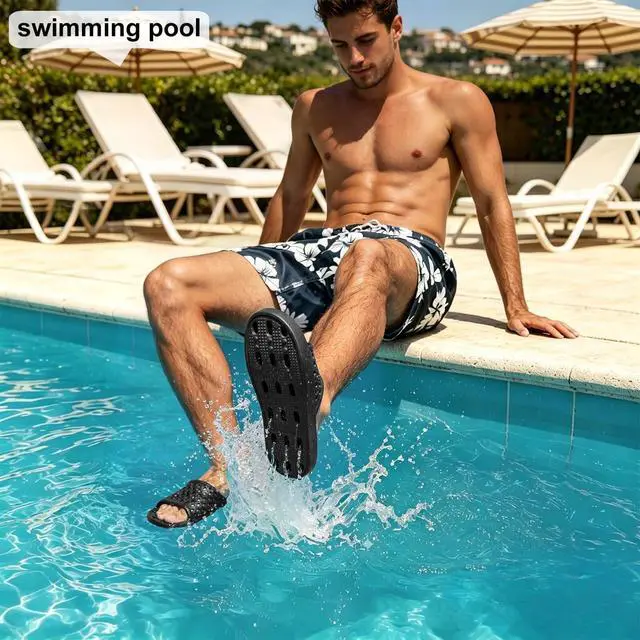 Alt view image 3 of 7 - Shower Shoes for Men Women, Non Slip Quick Dry Shower Sandals with Drain Holes, Lightweight EVA Shower Slippers for Gym, College Dorm, Pool, Locker Room Black EU44-45